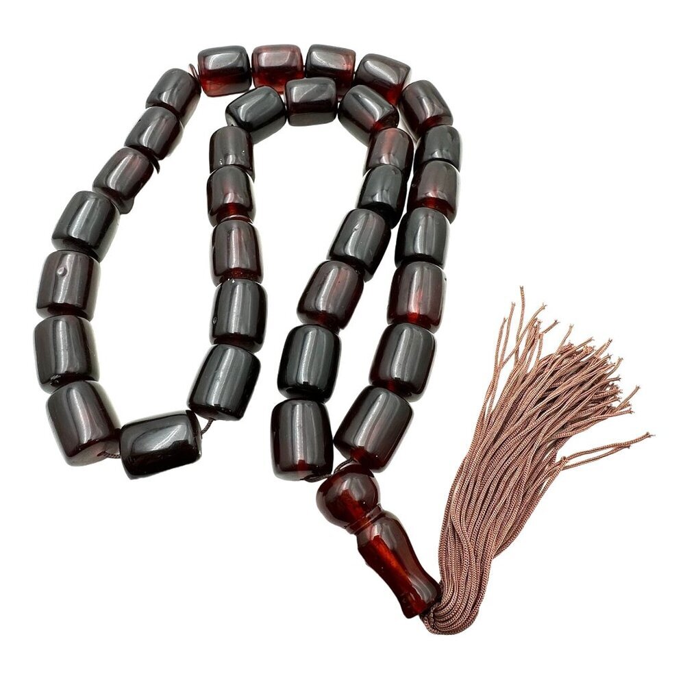Antique Cherry Amber Prayer Bead Necklace 470 Grams Beads 20mm x 25mm